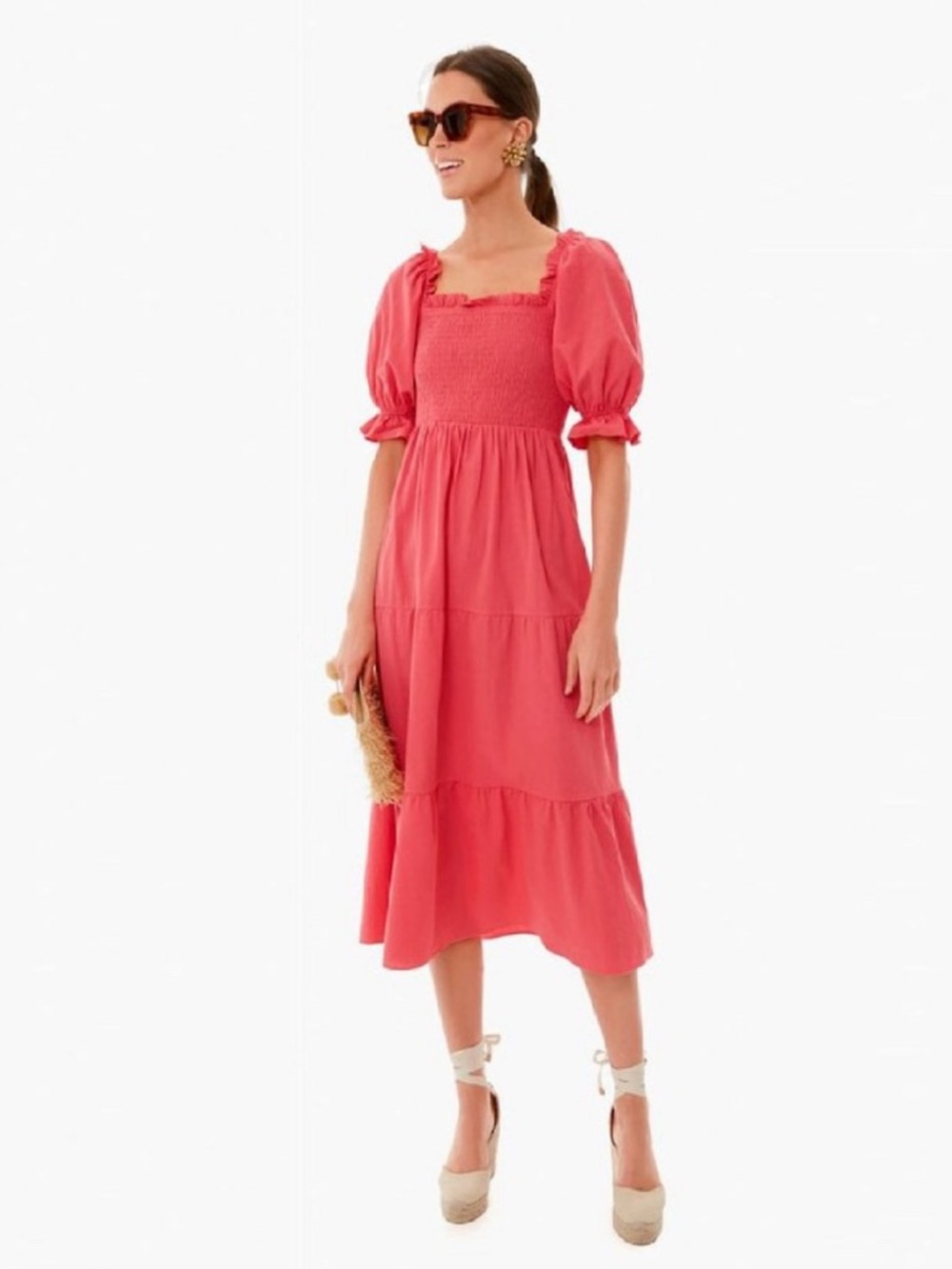 Pomander Place Tuckernuck Sorbet Pink Hannah Dress Smocked Bodice Puff Sleeve XS